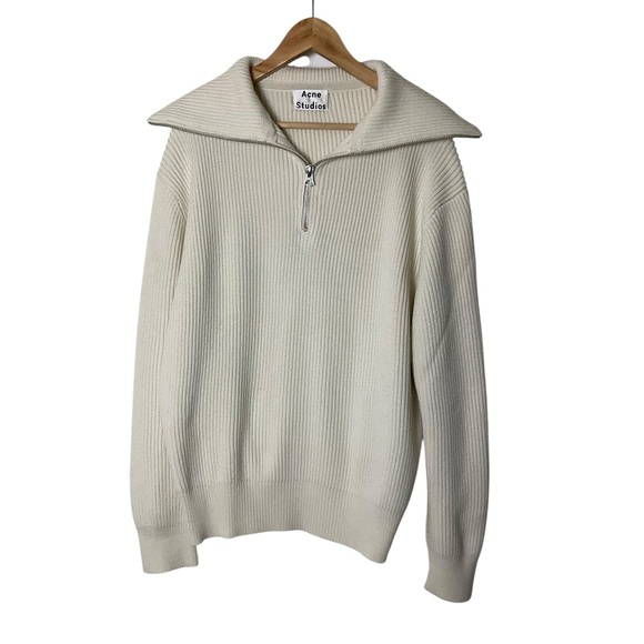 Acne Studios Wool Blend White Half Zip Shawl Collar Sweater S - Picture 1 of 5